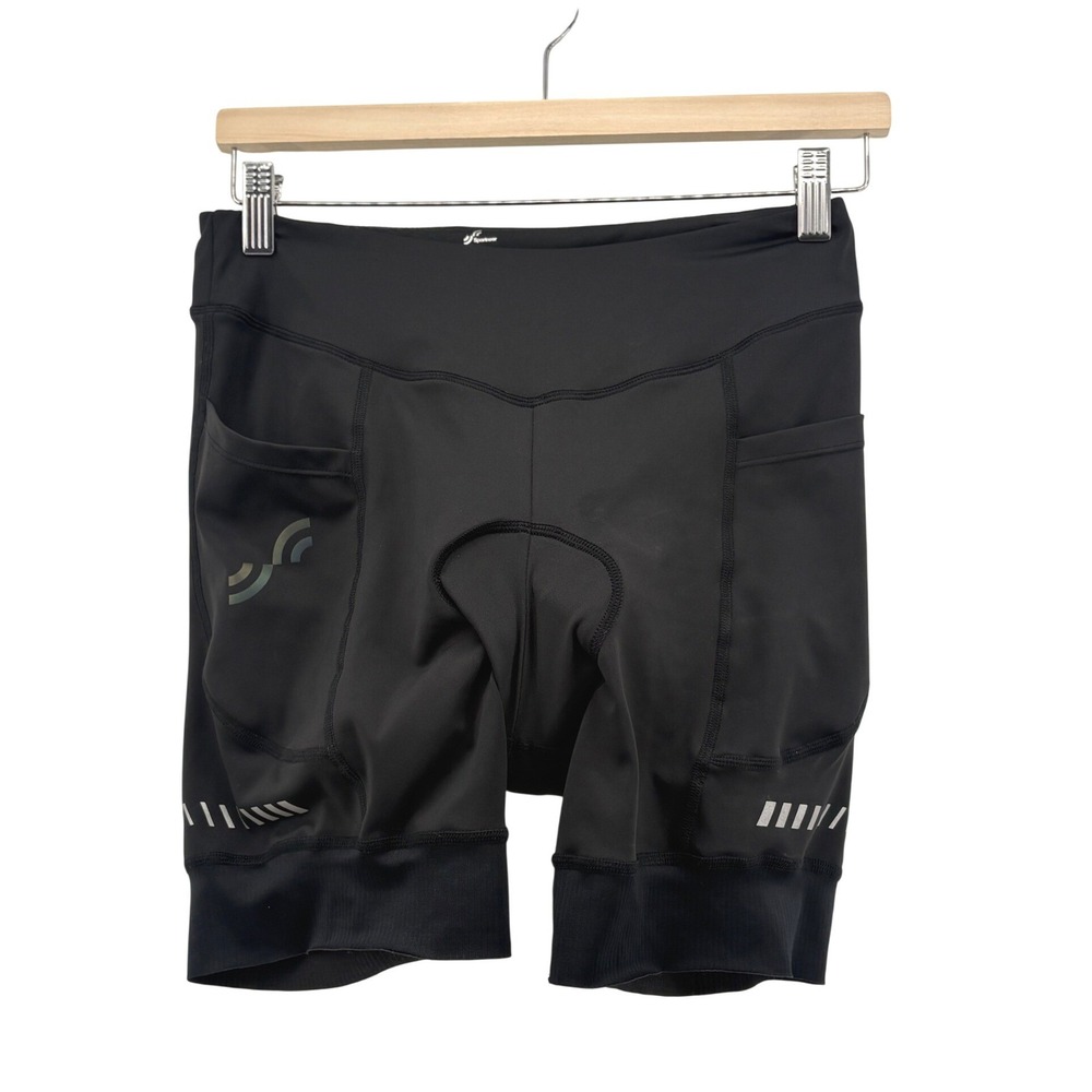 Sportneer Cycling‎ Shorts Women L Black 4D Padded Side Pockets Reflective Biking
